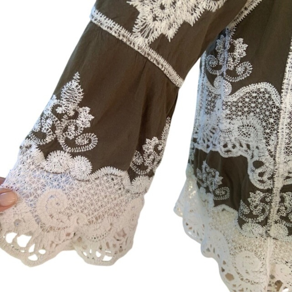 Democracy Embroidered Lace Boho Tunic Top L Romantic Festival Coastal Cowgirl - Picture 3 of 9